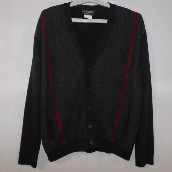 VTG Gran Sasso Mens 2XL Wool Blend Gray Red Grandpa Button Cardigan Sweater - Picture 2 of 12